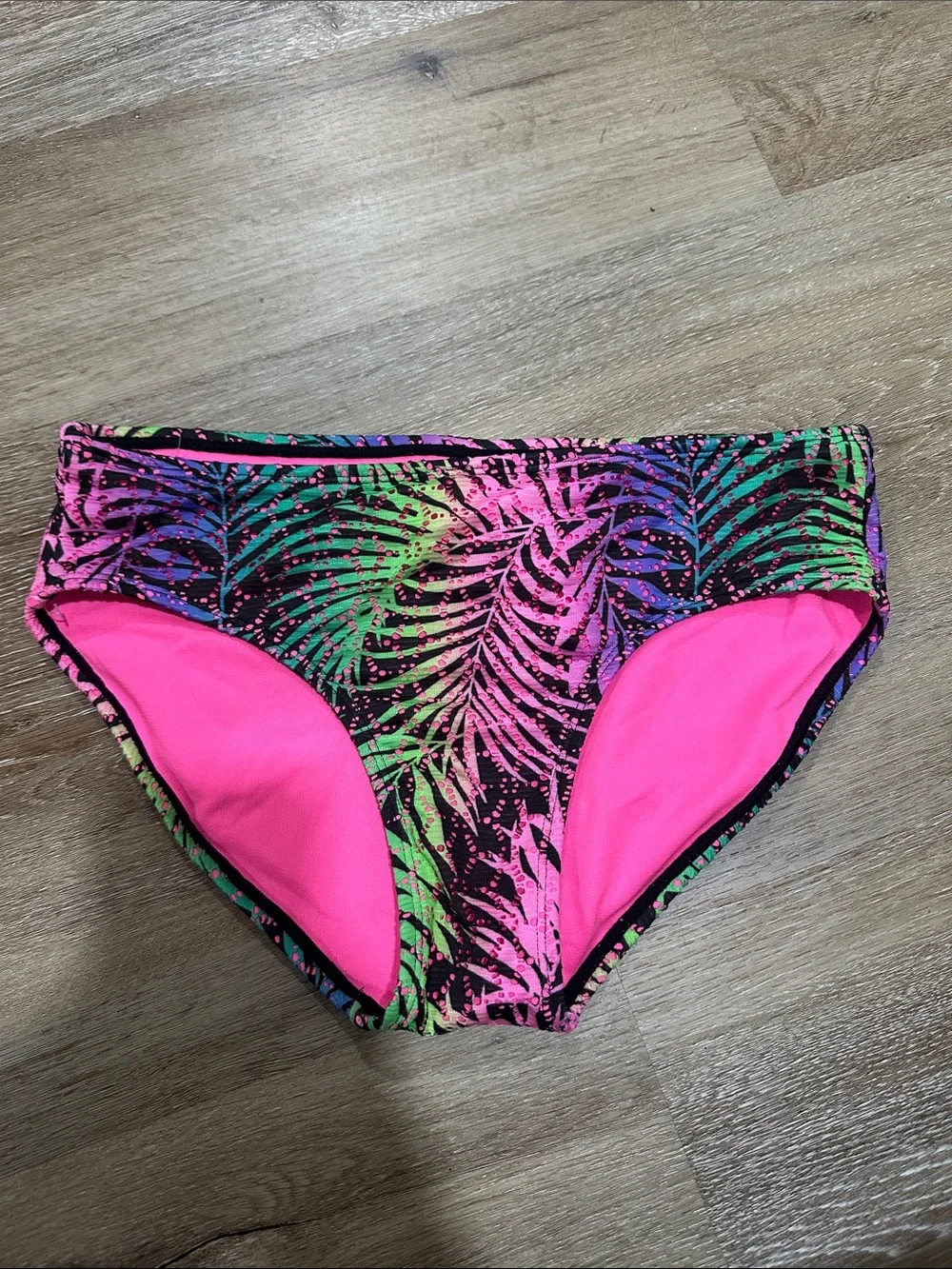 Justice Neon Pink Tropical Palm Print Swim Bottoms